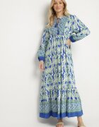 m&d fashion Rochie Albastru-Verde cu croi evazat cu legătură cu franjuri cu model etnic Ridalea