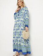 m&d fashion Rochie Albastru-Verde cu croi evazat cu legătură cu franjuri cu model etnic Ridalea
