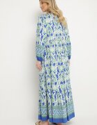m&d fashion Rochie Albastru-Verde cu croi evazat cu legătură cu franjuri cu model etnic Ridalea