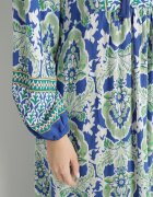 m&d fashion Rochie Albastru-Verde cu croi evazat cu legătură cu franjuri cu model etnic Ridalea