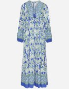 m&d fashion Rochie Albastru-Verde cu croi evazat cu legătură cu franjuri cu model etnic Ridalea