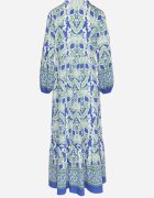 m&d fashion Rochie Albastru-Verde cu croi evazat cu legătură cu franjuri cu model etnic Ridalea