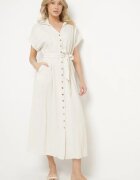 m&d fashion Rochie bej deschis din bumbac cu croială cămașă cu curea legată Elanitiela