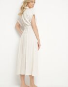 m&d fashion Rochie bej deschis din bumbac cu croială cămașă cu curea legată Elanitiela