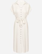m&d fashion Rochie bej deschis din bumbac cu croială cămașă cu curea legată Elanitiela
