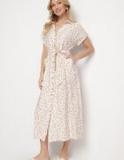 m&d fashion Rochie Bej deschis Din bumbac Cu imprimeu floral Stil cămașă Cu curea de legat Amondra