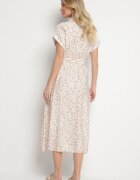 m&d fashion Rochie Bej deschis Din bumbac Cu imprimeu floral Stil cămașă Cu curea de legat Amondra