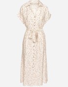 m&d fashion Rochie Bej deschis Din bumbac Cu imprimeu floral Stil cămașă Cu curea de legat Amondra