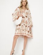 m&d fashion Rochie Bej deschis din viscoză cu croială evazată și model ornamental Paisley