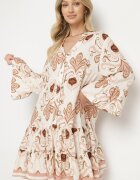 m&d fashion Rochie Bej deschis din viscoză cu croială evazată și model ornamental Paisley