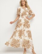 m&d fashion Rochie bej deschis florală cu croială evazată și legătură Raloiti