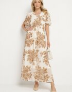 m&d fashion Rochie bej deschis florală cu croială evazată și legătură Raloiti