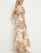 m&d fashion Rochie bej deschis florală cu croială evazată și legătură Raloiti