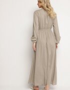 m&d fashion Rochie Bej Evazată cu In și Viscoză Decorată cu Nasturi Maitiella