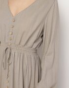 m&d fashion Rochie Bej Evazată cu In și Viscoză Decorată cu Nasturi Maitiella