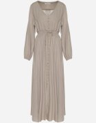 m&d fashion Rochie Bej Evazată cu In și Viscoză Decorată cu Nasturi Maitiella