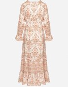 m&d fashion Rochie Bej Evazată din Vâscoză cu Volane și cu Model Etnic Koririane