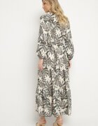 m&d fashion Rochie bej-gri cu vâscoză cu croi evazat cu motiv floral Edionilira