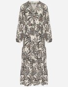 m&d fashion Rochie bej-gri cu vâscoză cu croi evazat cu motiv floral Edionilira