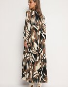 m&d fashion Rochie Bej-Maro Cloș cu Imprimeu Abstract și cu Bust Tip Cămașă Analow