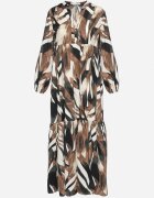 m&d fashion Rochie Bej-Maro Cloș cu Imprimeu Abstract și cu Bust Tip Cămașă Analow