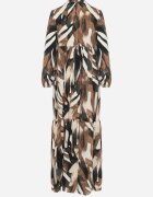 m&d fashion Rochie Bej-Maro Cloș cu Imprimeu Abstract și cu Bust Tip Cămașă Analow