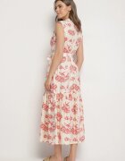 m&d fashion Rochie Bej-Roz Vâscoză cu Imprimeu Abstract cu Curea Rinoriela