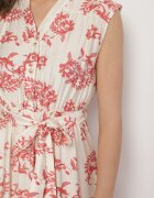 m&d fashion Rochie Bej-Roz Vâscoză cu Imprimeu Abstract cu Curea Rinoriela