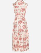 m&d fashion Rochie Bej-Roz Vâscoză cu Imprimeu Abstract cu Curea Rinoriela