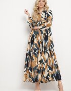 m&d fashion Rochie Bej și Verde Cloș cu Imprimeu Abstract cu bust camisă Analow