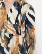 m&d fashion Rochie Bej și Verde Cloș cu Imprimeu Abstract cu bust camisă Analow