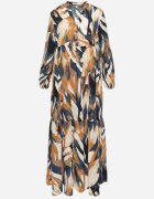 m&d fashion Rochie Bej și Verde Cloș cu Imprimeu Abstract cu bust camisă Analow