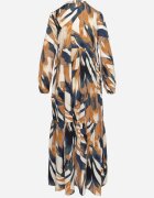 m&d fashion Rochie Bej și Verde Cloș cu Imprimeu Abstract cu bust camisă Analow
