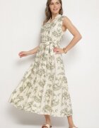 m&d fashion Rochie Bej-Verde din viscoză cu imprimeu abstract cu centură Rinoriela