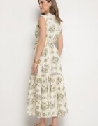 m&d fashion Rochie Bej-Verde din viscoză cu imprimeu abstract cu centură Rinoriela