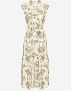 m&d fashion Rochie Bej-Verde din viscoză cu imprimeu abstract cu centură Rinoriela