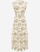 m&d fashion Rochie Bej-Verde din viscoză cu imprimeu abstract cu centură Rinoriela