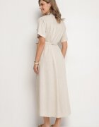 m&d fashion Rochie Cămașă Bej cu curea din material textil din in și viscoză Werilene