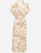 m&d fashion Rochie Cămașă Bej deschis din Bumbac cu Imprimeu Zebră cu Centură Legată Melotia