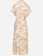 m&d fashion Rochie Cămașă Bej deschis din Bumbac cu Imprimeu Zebră cu Centură Legată Melotia
