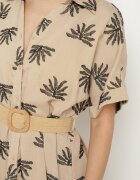m&d fashion Rochie Cămașă Bej din Viscoză Decorată cu Broderie cu Curea Elastică Liovira