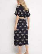 m&d fashion Rochie Cămășă Bleumarin din Viscoză Decorată cu Broderie cu Curea Elastică Liovira