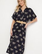 m&d fashion Rochie Cămășă Bleumarin din Viscoză Decorată cu Broderie cu Curea Elastică Liovira