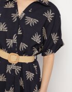 m&d fashion Rochie Cămășă Bleumarin din Viscoză Decorată cu Broderie cu Curea Elastică Liovira