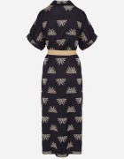m&d fashion Rochie Cămășă Bleumarin din Viscoză Decorată cu Broderie cu Curea Elastică Liovira