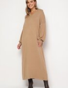m&d fashion Rochie Ciemnobej tip pulover cu croială dreaptă din Viscoză cu mâneci late și guler Rinfera