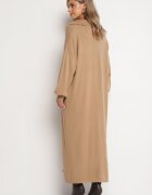 m&d fashion Rochie Ciemnobej tip pulover cu croială dreaptă din Viscoză cu mâneci late și guler Rinfera