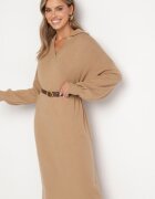 m&d fashion Rochie Ciemnobej tip pulover cu croială dreaptă din Viscoză cu mâneci late și guler Rinfera