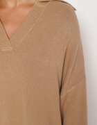 m&d fashion Rochie Ciemnobej tip pulover cu croială dreaptă din Viscoză cu mâneci late și guler Rinfera