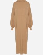 m&d fashion Rochie Ciemnobej tip pulover cu croială dreaptă din Viscoză cu mâneci late și guler Rinfera